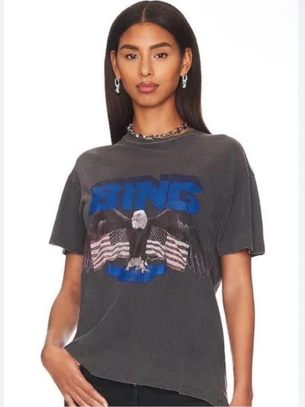Anine Bing Charcoal Gray Logo Tee